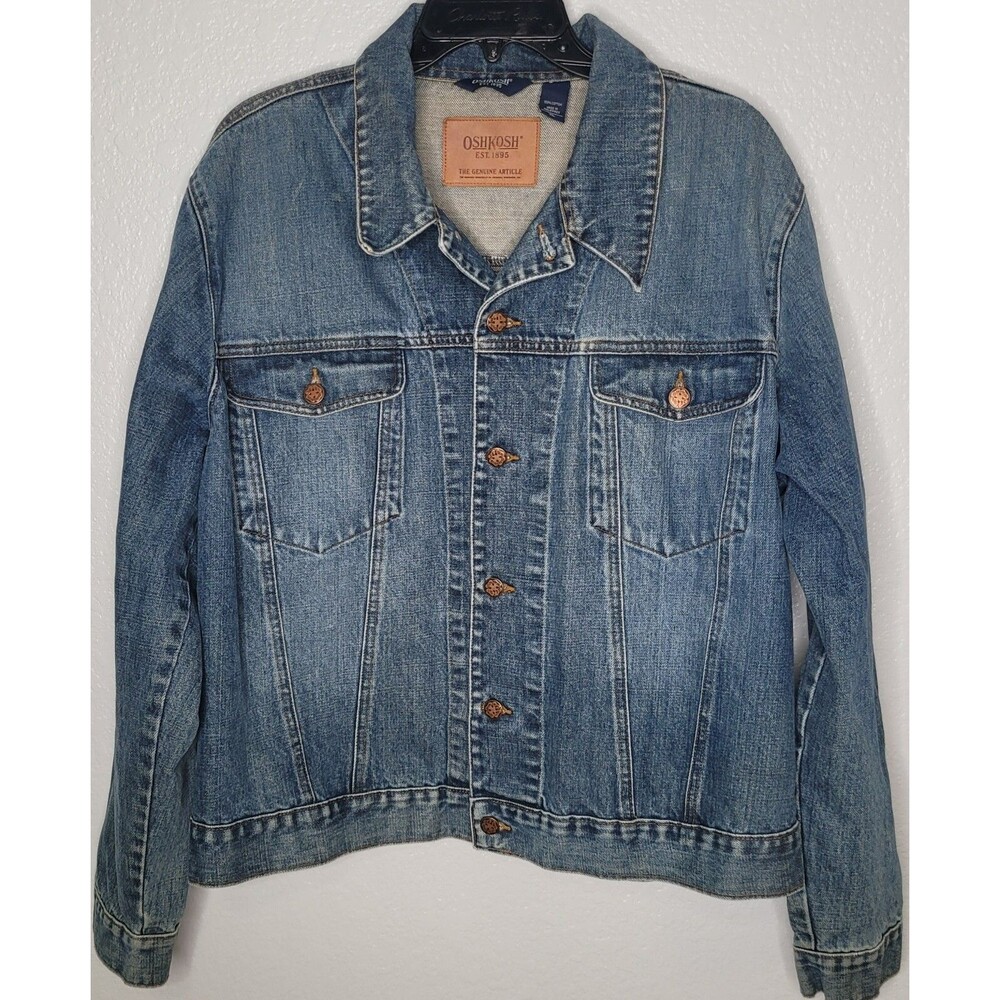 Oshkosh Men's Size XL Blue Denim‎ Trucker Button Up Jacket EUC